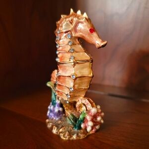 MONET ♡ Collectible "SEAHORSE" Enamel Keepsake Rhinestone Hinged Trinket Box